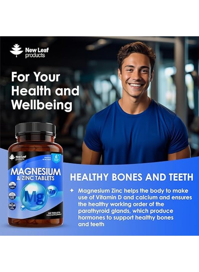 New Leaf Magnesium & Zinc – Supports Muscle Function, Immunity & Energy Metabolism – 365 Tablets – Made in UK - Image 2